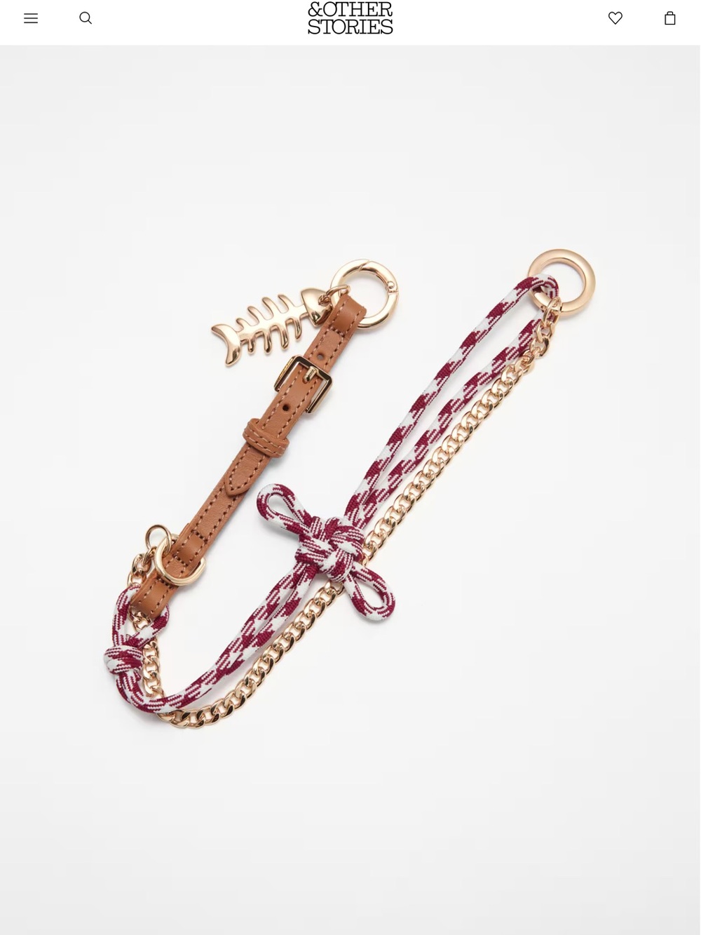 & Other Stories Tan Leather and Burgundy-White Braided Chain Bag Charm